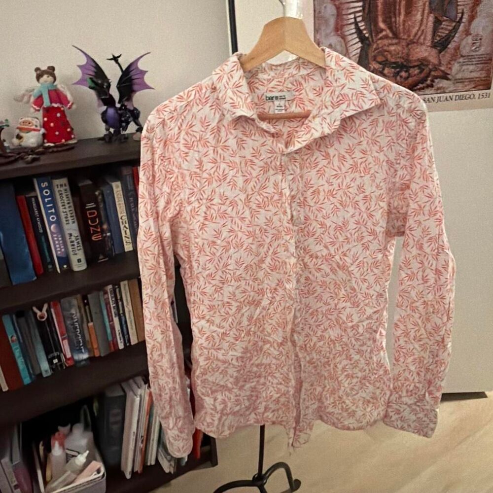 Bar III Pink Tropical Print Button-Up Shirt Men's Large